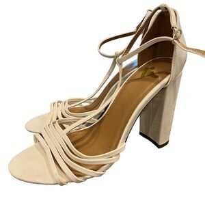 Report Womens Sz 10 White Pantent Block Heel High Heels Strappy Y2K 2000s